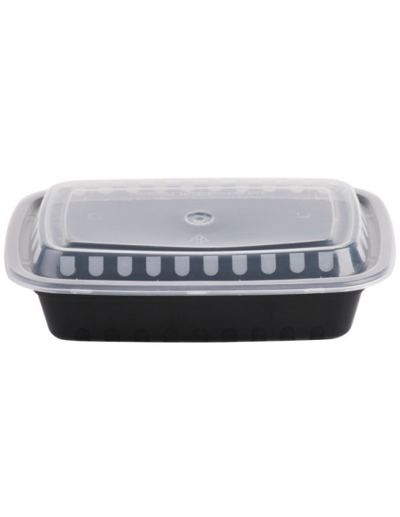 Black Rectangular 16oz. Microwavable Heavy Weight Container with Lid 150/Case