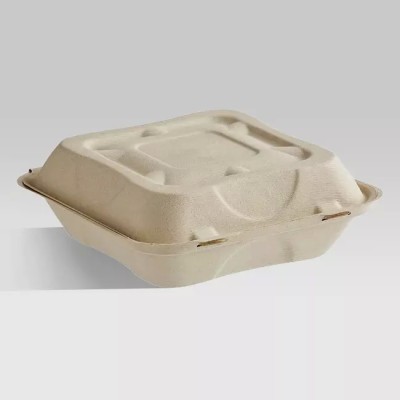9" x 9" x 3" Compostable PLA Lined Fiber Clamshell...