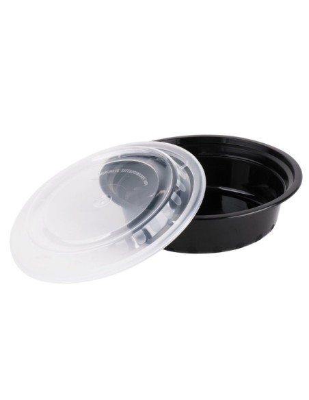 Black Round 48 oz Microwavable Heavy Weight Container with Lid - 150/Case