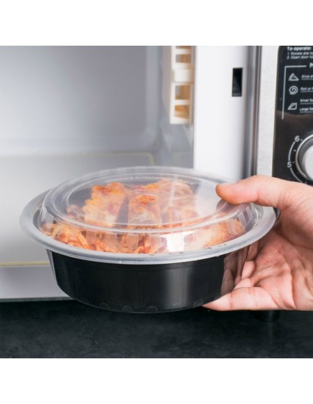 Black Round 48 oz Microwavable Heavy Weight Container with Lid - 150/Case