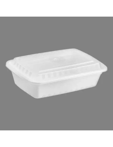 38 oz White  Rectangular Microwavable Heavy Weight Container with Lid - 150/Case