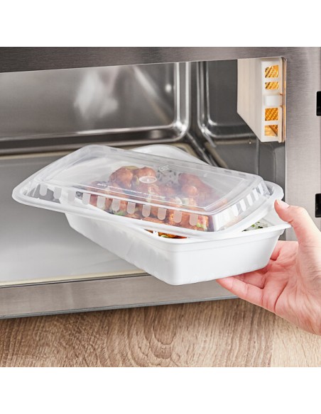 38 oz White  Rectangular Microwavable Heavy Weight Container with Lid - 150/Case