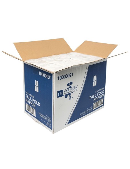 Hawthorn White 1 Ply Premium Paper Tall Fold Napkin, 7 x 13.4 inch 10000 per case