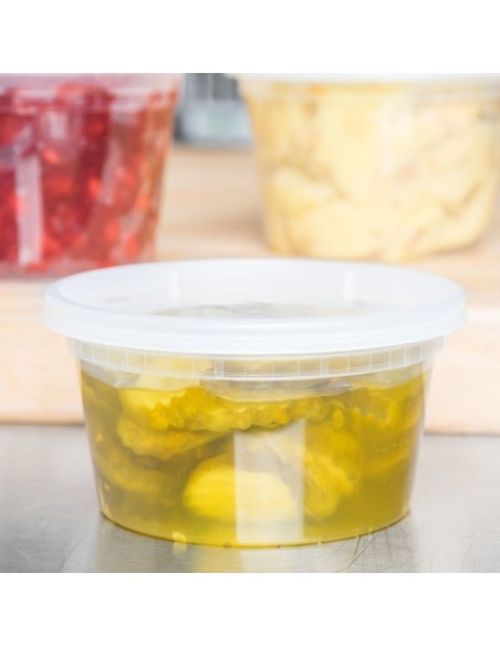 Heavy Duty 12 oz Microwavable Translucent Plastic Deli Container and Lid Combo Pack - 240/Case