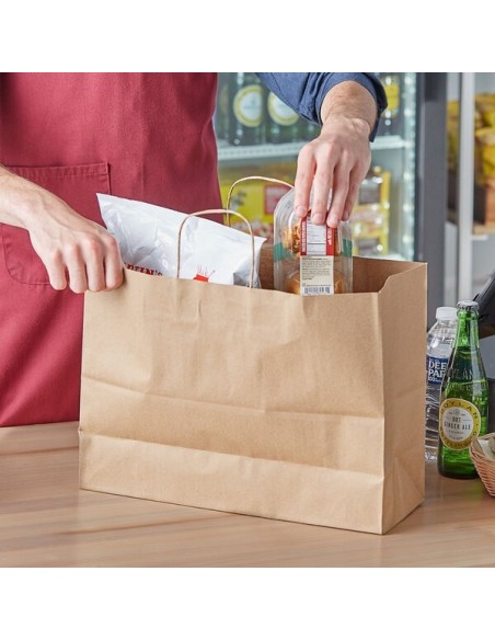18" x 7" x 19" Natural Kraft Paper Shopping Bag with Handles 200/Case