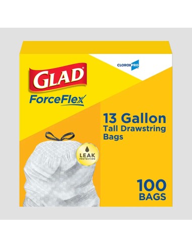 13-17 Gallons White Glad Garbage bags 100/Cs