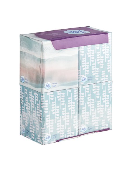 Puffs Ultra Soft 56 Sheet 4-Pack 2-Ply Facial Tissue Cube - 6/Case
