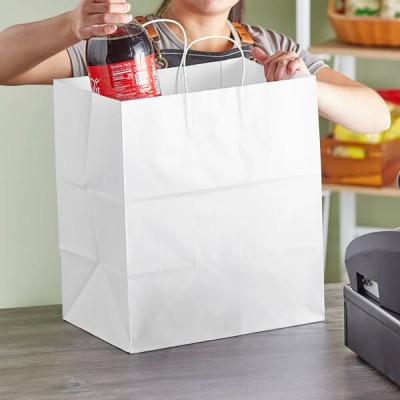 14" x 10" x 15" White Paper Shopping Bag with Handles -...