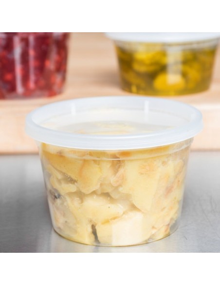 Heavy Duty 16 oz Microwavable Translucent Plastic Deli Container and Lid Combo Pack - 240/Case