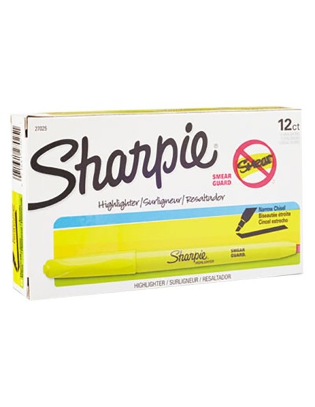 Sharpie 27025 Accent Fluorescent Yellow Chisel Tip Pocket Style Highlighter - 12/Pack