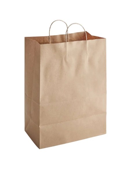 13”x7”x17” Natural Kraft Paper Shopping Bag with Handles – 250/Case