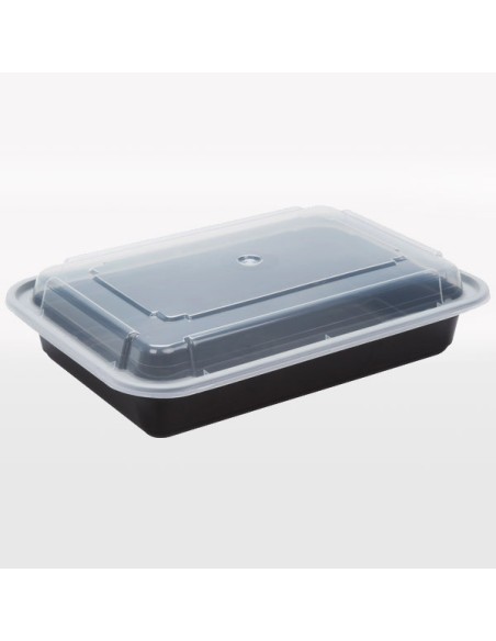 Newspring 28 oz Black Rectangular Microwavable Container with Lid - 150/Case