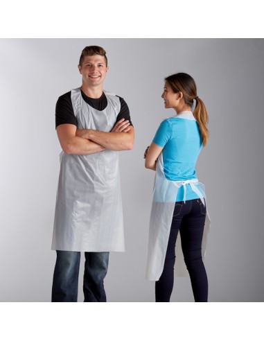 Disposable Heavy Weight White Poly Apron -...