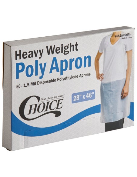 Disposable Heavy Weight White Poly Apron - 50-Box - 50/Box