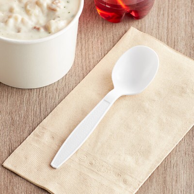 White Heavy Weight Plastic Soup Spoon - Case of 1000 2