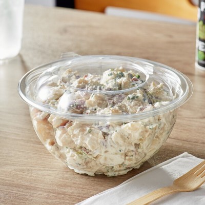 32 oz. Clear Plastic Salad Bowl with Lid - 150/Case 2