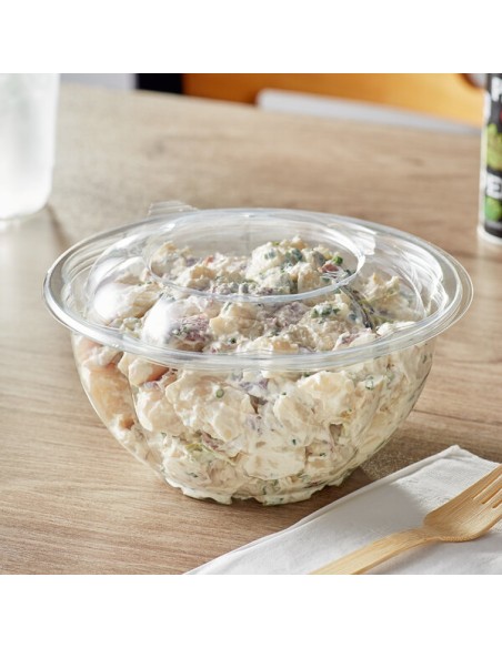 32 oz. Clear Plastic Salad Bowl with Lid - 150/Case