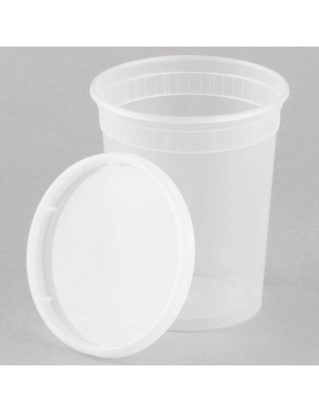 Heavy Duty 24 oz Microwavable Translucent Plastic Deli Container and Lid Combo Pack - 240/Case
