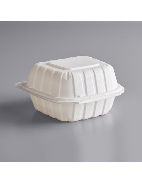 6" x 6" 1-Compartment Microwavable White Mineral-Filled Plastic Hinged Take-Out Container - 250/Case
