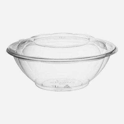 24 oz. Clear Plastic Salad Bowl with Lid - 150/Case