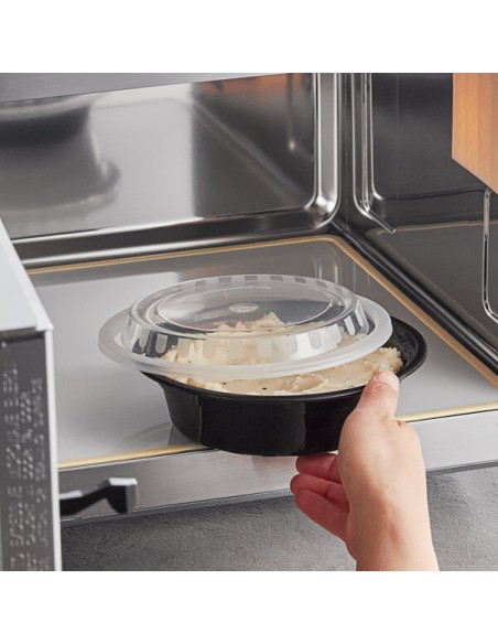 16 oz. Black 6 1/4" Round Microwavable Heavy Weight Container with Lid - 150/Case
