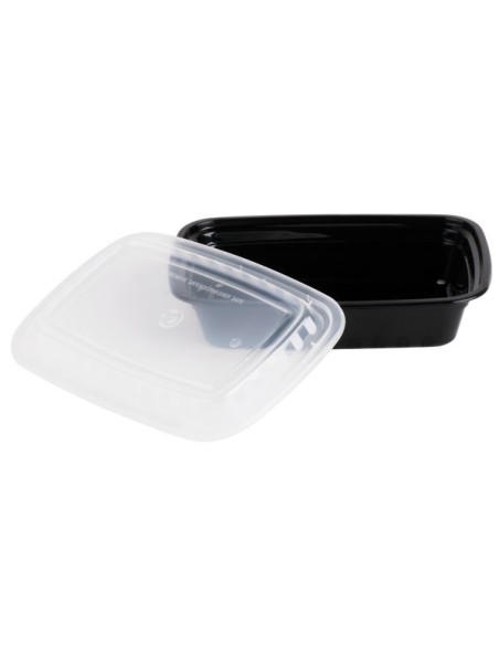 Black Rectangular 38oz Microwavable Heavy Weight Container with Lid 150/Case