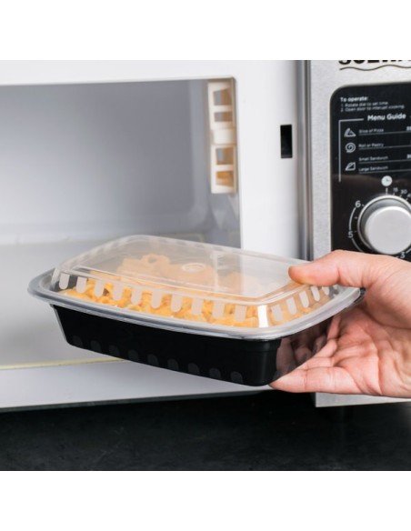 Black Rectangular 38oz Microwavable Heavy Weight Container with Lid 150/Case